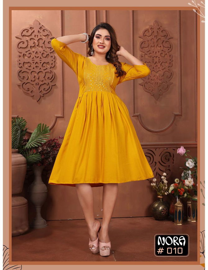 Nora Vol 1 By Fashion Talk Rayon Printed Feeding Kurtis Wholesale Shop In Surat 
